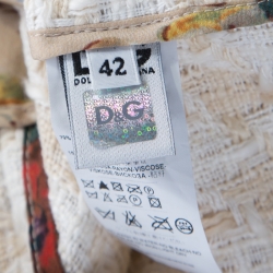 مملوكة مسبقًا Dolce & Gabbana Cream Cotton Silk Tweed Floral Trim Blazer M