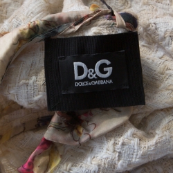 مملوكة مسبقًا Dolce & Gabbana Cream Cotton Silk Tweed Floral Trim Blazer M
