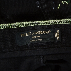 Dolce and Gabbana Black Denim Embroidered Boyfriend Jeans L