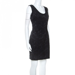 Pre Owned Dolce and Gabbana Black Stretch Satin Brocade Short Dress L
