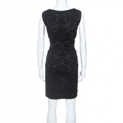 Pre Owned Dolce and Gabbana Black Stretch Satin Brocade Short Dress L