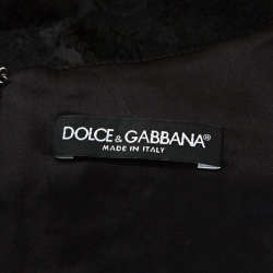 Pre Owned Dolce and Gabbana Black Stretch Satin Brocade Short Dress L
