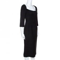 Pre Owned Dolce & Gabbana Black Wool Crepe Sheath Dress S