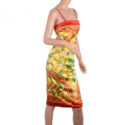 Pre Owned Dolce and Gabbana Leaf Print Cocktail Dress M