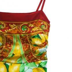 Pre Owned Dolce and Gabbana Leaf Print Cocktail Dress M