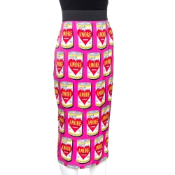 Pre Owned Dolce & Gabbana Pink Amore Print Stretch Silk Midi Skirt XL