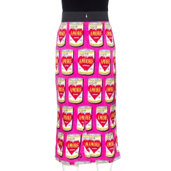 Pre Owned Dolce & Gabbana Pink Amore Print Stretch Silk Midi Skirt XL