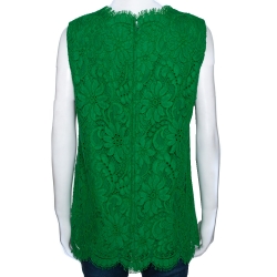 Pre Owned Dolce & Gabbana Green Cord Lace Scalloped Sleeveless Top L