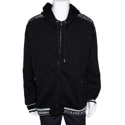 Pre Owned Dolce & Gabbana Black Jersey Zip-Up Hooded Sweatshirt IT 46