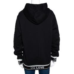 Pre Owned Dolce & Gabbana Black Cotton Logo Bands Hooded Sweatshirt IT 40