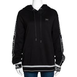 Pre Owned Dolce & Gabbana Black Cotton Logo Bands Hooded Sweatshirt IT 40