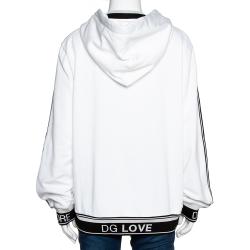 Pre Owned Dolce & Gabbana White Cotton Logo Bands Hooded Sweatshirt IT 40