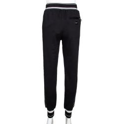 Pre Owned Dolce & Gabbana Black Stretch Jersey Logo Bands Track Pants IT 36