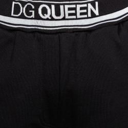 Pre Owned Dolce & Gabbana Black Stretch Jersey Logo Bands Track Pants IT 36