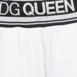 Pre Owned Dolce & Gabbana White Stretch Jersey Logo Bands Track Pants IT 38