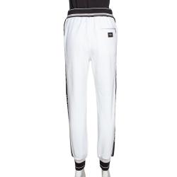 Pre Owned Dolce & Gabbana White Stretch Jersey Logo Bands Track Pants IT 38