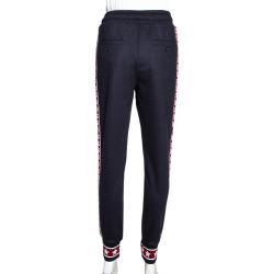 Pre Owned Dolce & Gabbana Dark Blue Wool DG Logo Bands Track Pants IT 38