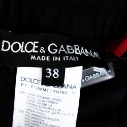 Pre Owned Dolce & Gabbana Dark Blue Wool DG Logo Bands Track Pants IT 38