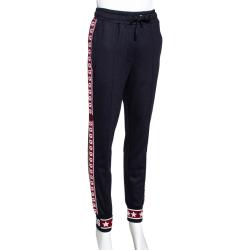 Pre Owned Dolce & Gabbana Dark Blue Wool DG Logo Bands Track Pants IT 38