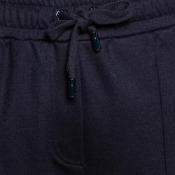 Pre Owned Dolce & Gabbana Dark Blue Wool DG Logo Bands Track Pants IT 38