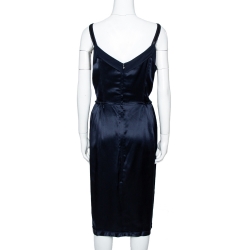 Pre Owned Dolce & Gabbana Navy Blue Silk Satin Sleeveless Dress L