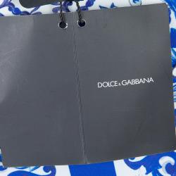 مملوكة مسبقًا فستان دولتشي أند غابانا كم ثلاثة أرباع تريكو منقوش أبيض وأزرق XS