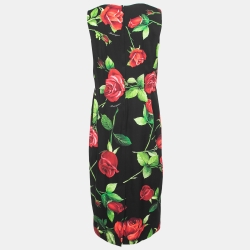 Pre Owned Dolce & Gabbana Black Rose Printed Silk Midi Dress XL