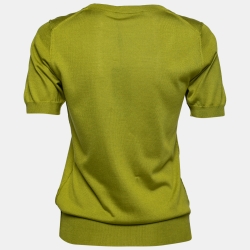 Pre Owned Dolce & Gabbana Green Silk Knit Short Sleeve Top M