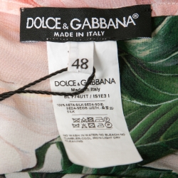 Pre Owned Dolce & Gabbana Pink Floral Printed Silk Ruffled Blouse L
