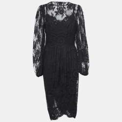 Pre Owned Dolce & Gabbana Black Lace Long Sleeve Dress M