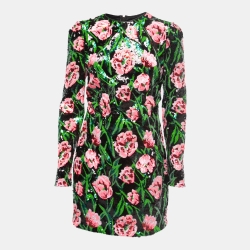 Pre Owned Dolce & Gabbana Multicolor Floral Patterned Sequin Full Sleeve Mini Dress M
