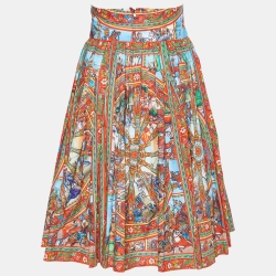 Pre Owned Dolce & Gabbana Multicolor Printed Cotton Gathered Knee Length Skirt S