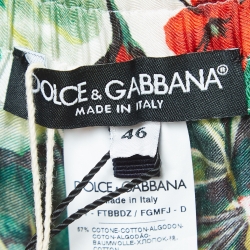 Pre Owned Dolce & Gabbana White/Red Floral Print Lace Trim Silk Trousers L