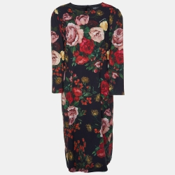 Pre Owned Dolce & Gabbana Black Floral Print Crepe Sheath Dress XL