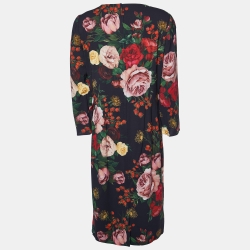 Pre Owned Dolce & Gabbana Black Floral Print Crepe Sheath Dress XL