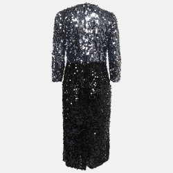 مملوكة مسبقًا Dolce & Gabbana Black/Grey Sequin and Mesh Long Sleeve Midi Dress M