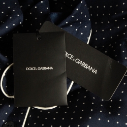 Pre Owned Dolce & Gabbana Navy Blue Polka Dots Silk Shirt and Pants Set S