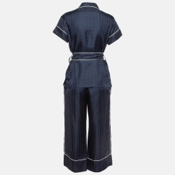 Pre Owned Dolce & Gabbana Navy Blue Polka Dots Silk Shirt and Pants Set S