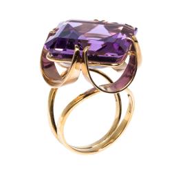 Dolce & Gabbana Anna Amethyst 18k Yellow Gold Ring Size 52