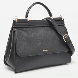 مملوكة مسبقًا Dolce & Gabbana Black Leather Large Soft Miss Sicily Top Handle Bag