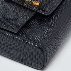 Pre Owned Dolce & Gabbana Black Lizard Embossed Leather Mini DG Millennials Crossbody Bag