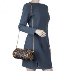 Pre Owned Dolce and Gabbana Leopard Print Chain Small Shoulder Bag