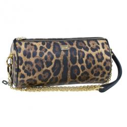 Pre Owned Dolce and Gabbana Leopard Print Chain Small Shoulder Bag