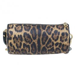 Pre Owned Dolce and Gabbana Leopard Print Chain Small Shoulder Bag