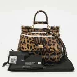 مملوكة مسبقًا Dolce & Gabbana Brown/Black Leopard Print Patent Leather Miss Sicily Top Handle Bag