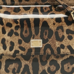 مملوكة مسبقًا Dolce & Gabbana Brown/Black Leopard Print Patent Leather Miss Sicily Top Handle Bag