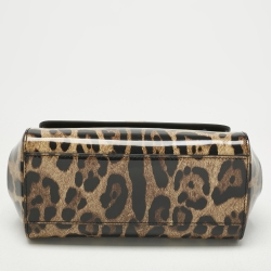 مملوكة مسبقًا Dolce & Gabbana Brown/Black Leopard Print Patent Leather Miss Sicily Top Handle Bag