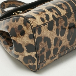 مملوكة مسبقًا Dolce & Gabbana Brown/Black Leopard Print Patent Leather Miss Sicily Top Handle Bag