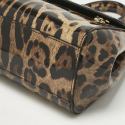 مملوكة مسبقًا Dolce & Gabbana Brown/Black Leopard Print Patent Leather Miss Sicily Top Handle Bag