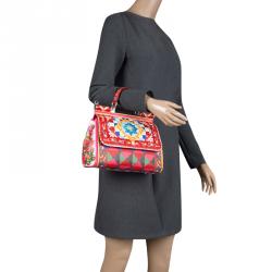 Pre Owned Dolce and Gabbana Multicolor Painted Leather Medium Miss Sicily Satchel 